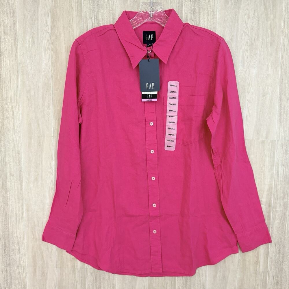 GAP Linen Blend Shirt Women’s Small Oversized Relaxed Fit Fuchsia Pink Button Up